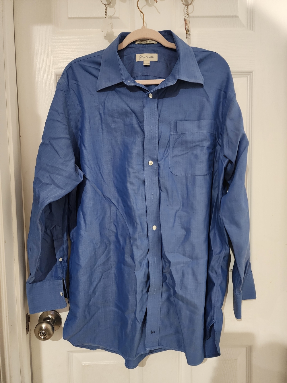 John W. Nordstrom Navy Blue Herringbone Dress Shirt
